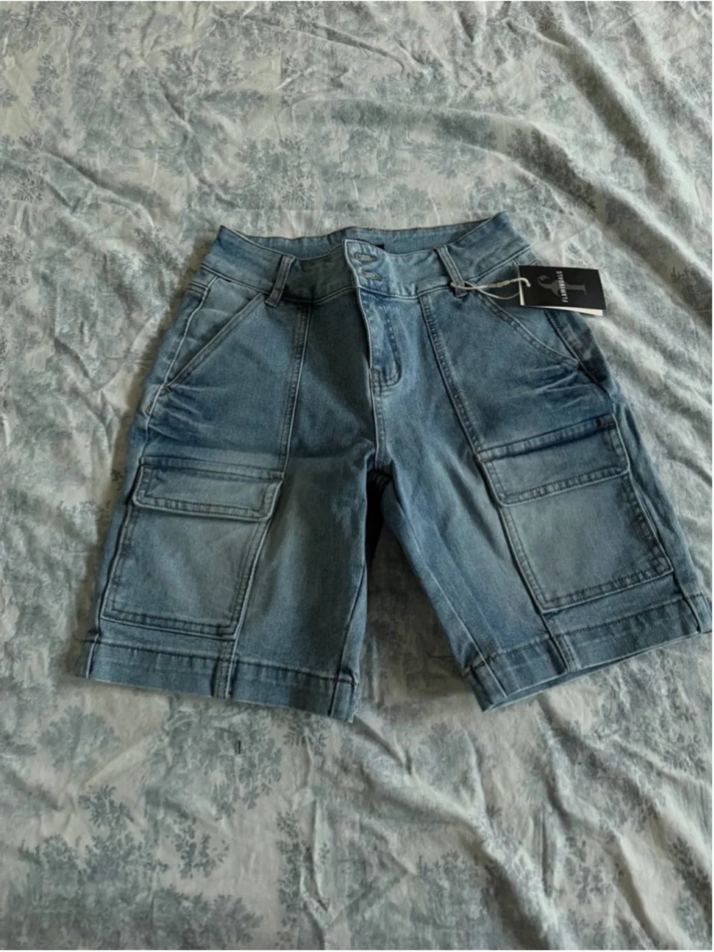 Flamingals Straight Leg Shorts for Women Mid Rise Washed Flap S